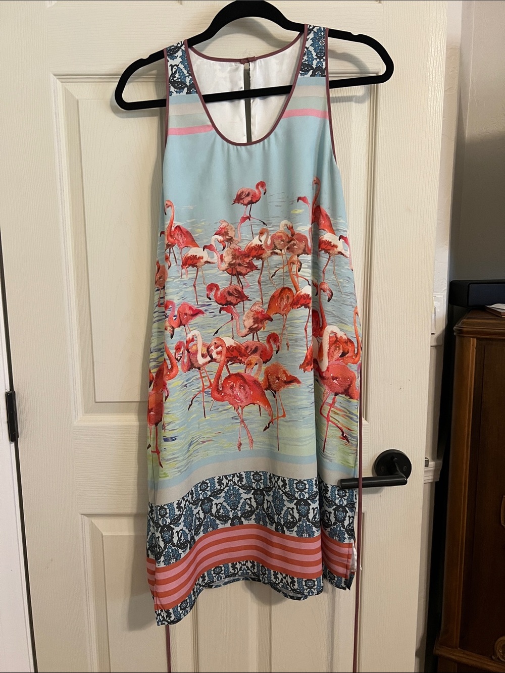 Anthropologie Dream Daily Flamingo Print Tie Waist Dress Size L